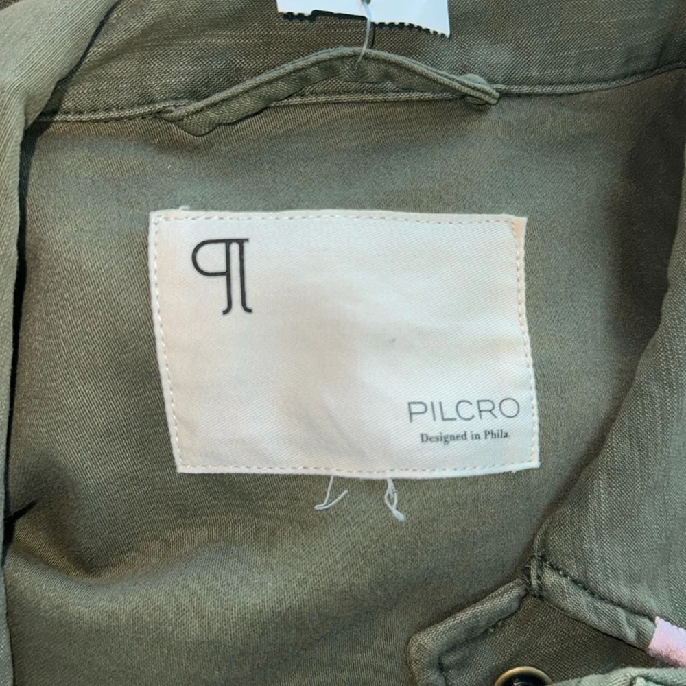 Anthropologie x Pilcro Cropped Jacket in Army Green with Pink and Blue Stitch - Picture 4 of 4